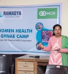 A speaker addressing a Ramagya Foundation women's health and gynae camp